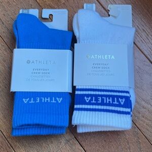 Athleta Everyday Crew Socks - Vibrant Blue and Classic White - Size Med/Large